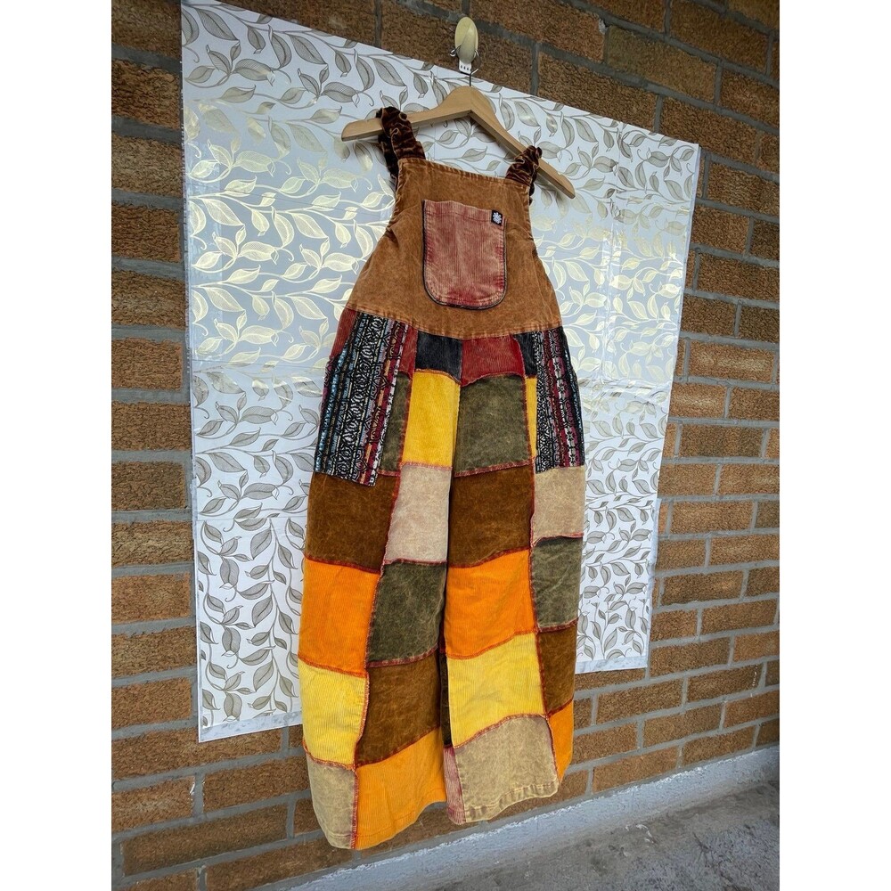 Mexicali Blues Corduroy Patchwork Overalls Jumpsuit S/M Boho Cottage Goblincore - Picture 3 of 12